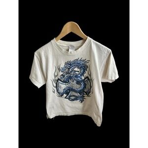 Vintage Women's Y2K ODM Dragon Tshirt Sz Small/Youth Large Cross 2000s